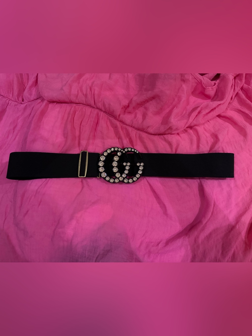 Gucci Crystal Double G Buckle Black Elastic Waist Belt Size 95/38 - Picture 2 of 4